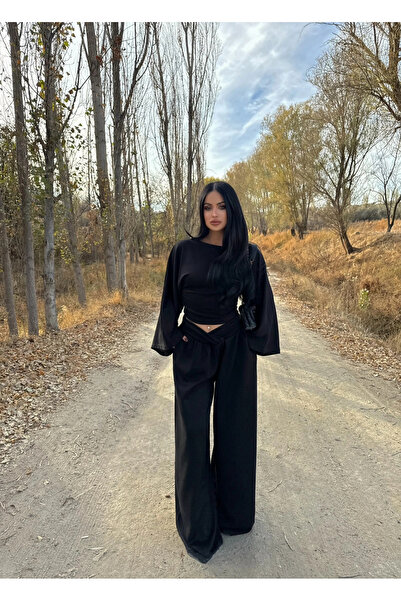 kırmızı butiks Siyah Modal Kemer Takım