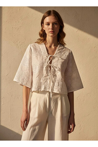 Su Koleksiyon Vual Embroidered Front Tie Blouse