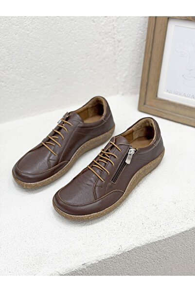 NUR KARACA 26Y-182-7059 Genuine Leather Daily Shoes with Zipper Detail and Ru...