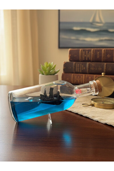 Dörtel Tedarik Şişe Şeklide Işıklı Batmayan Gemi Tasarımlı Biblo Hediyelik
