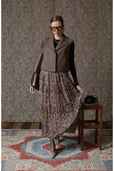 Fatma Atasoy Kemerli Crash Taş Etnik Desen Şifon Etek