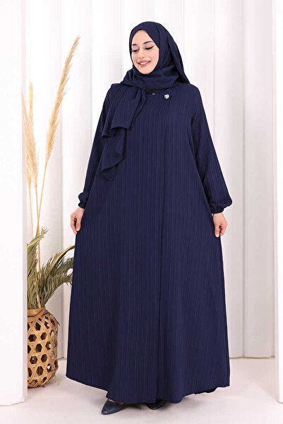 Bym Fashion Düğme Detaylı Şallı Ferace 7058 Lacivert