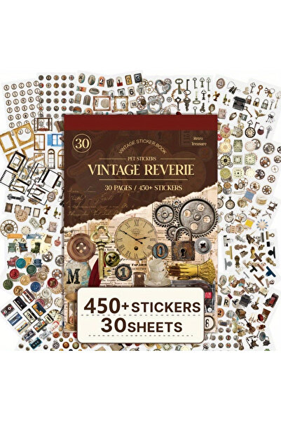 Kolbi Craft 30 Sheets 450 Pieces Transparent Vintage Retro Sticker Book for B...
