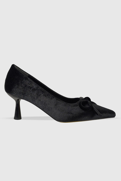 Modezya Daphne Black Velvet Bow Detail Women's Stiletto