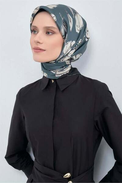 Armine Sura Pure Silk Scarf 9536 - 42 Black Green Floral Pattern