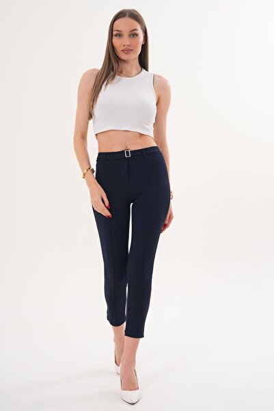 ŞİMAL Pantaloni de damă din țesătură cu picior îngust și detaliu cu cataramă ...