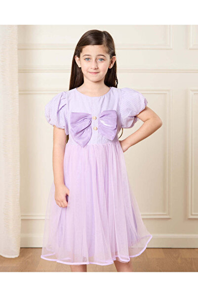 REDTAG Girls Purple Bow Embellished Dress