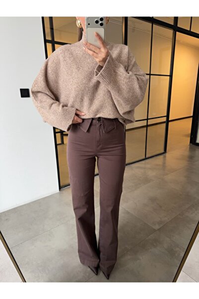 BB Bensu Buyruk GABARDIN PANTALONE SA DETAJLOM KAIŠA SMEĐE