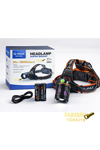 farissu 30W 3000 Lümen Zoomlu Şarjlı Kafa Lambası – Type-C Girişli, Arka Emni...