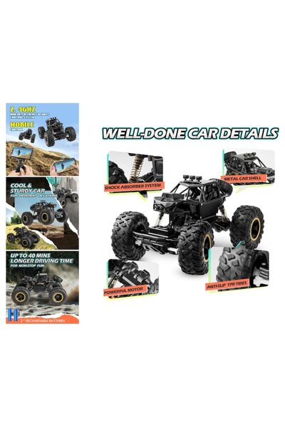 ANGMAD Masina RC 1:16 Monster Truck Off-Road, Camera FPV 1080P, LED, Metalica, Negru-Auriu