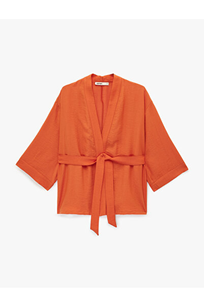 Koton Kimono din țesătură de viscoză, cu mâneci lungi și largi, cu detaliu de...
