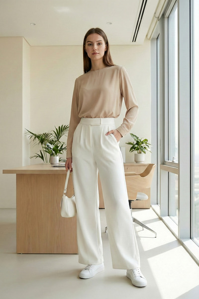 MODAQU Velcro Trousers with Pockets - White