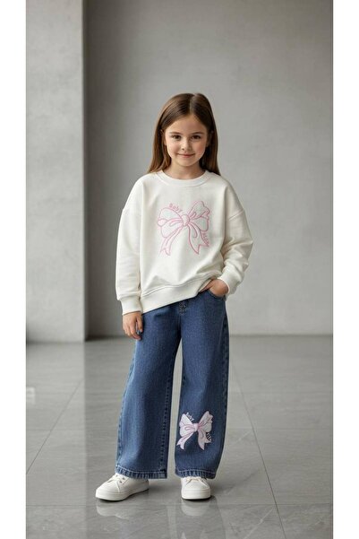 DUBAİ ÇOCUK Girl's Bowknot Sweatshirt and Pants Set