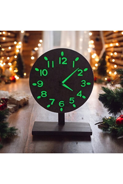 Bahat Fosforlu Karanlıkta Parlayan 3D Ahşap Rakam Gövde Eskitme Masa Saati Ca...