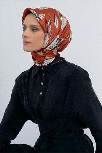 Armine Sura Pure Silk Scarf 9536 - 43 Orange Black Floral Pattern