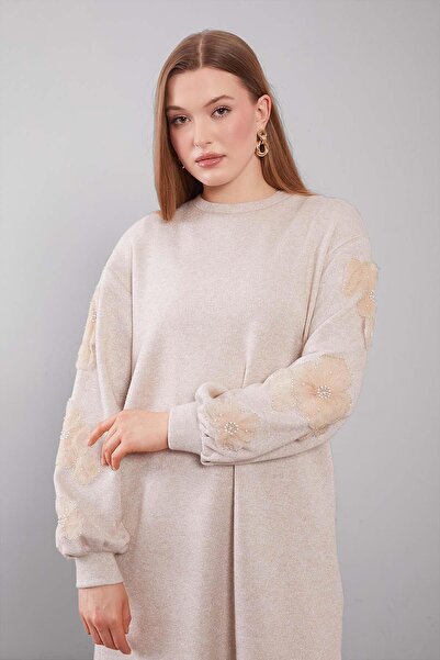 Levidor Beige Sleeve Floral Detailed Tunic