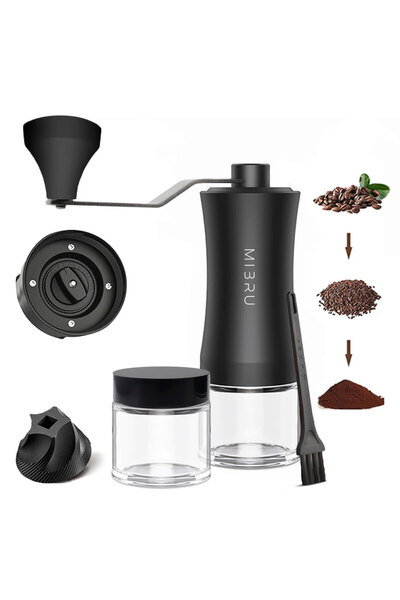 MIBRU Manual coffee grinder with a glass container for storing coffee beans, ...