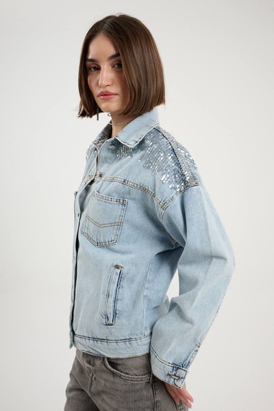 Sep Butik Sequin Design Denim Jacket