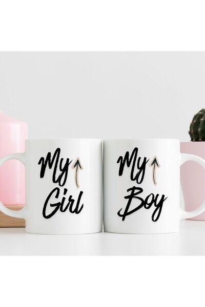 kubdekor My Girl My Boy Couple Single-Sided Printed Double Mug Cup Gift for V...