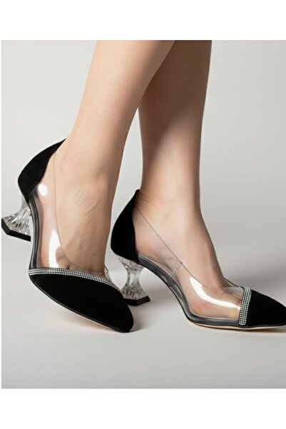 beelleshoe Karen Black Suede Daily Women's Evening Dress Transparent Wedge He...