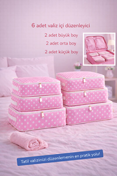 Lumtex Home Textile 6 Parça PEMBE desenli -Seyahat Valiz Bavul Organizer Seti...