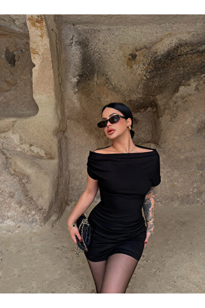 kırmızı butiks Kayık Yaka Elbise