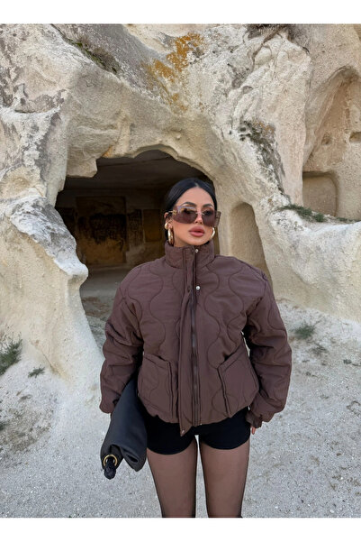 kırmızı butiks Kahve Kapitone Şişme Mont