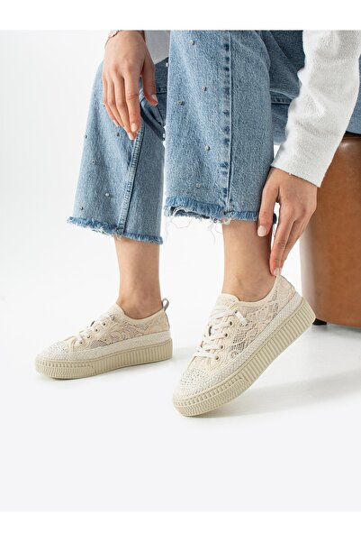 ALEMDAR AYAKKABI LENTO Кремни дамски маратонки с дантела