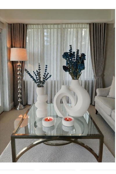 The Motellas طقم مزهرية وحامل شموع عصري مكون من 5 قطع من البلاتين |   ديكورات...