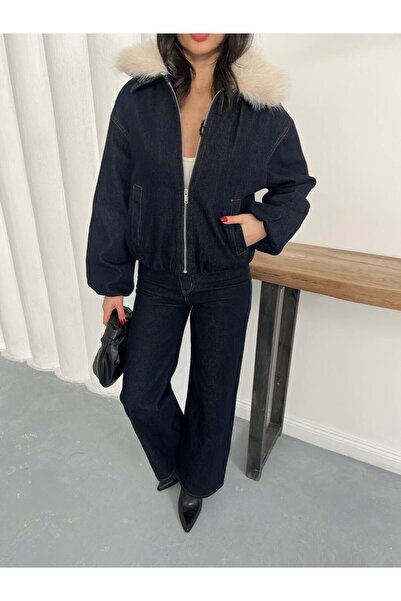 Ekim Store Furry Navy Blue Jacket Pants Denim Suit