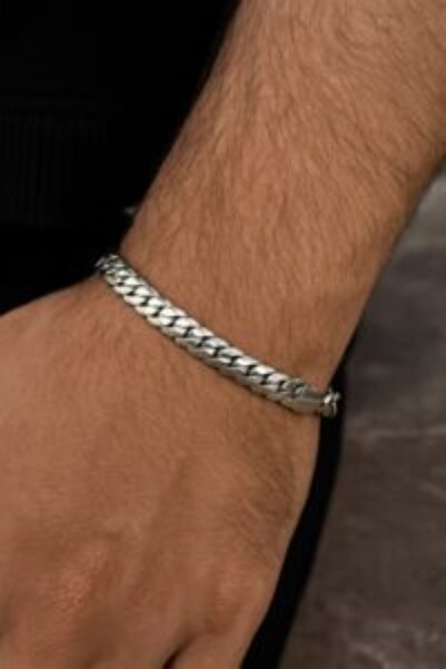 Liacharm Silver Color Thick Knitted Men's Chain Bracelet – Stainless Steel, D...