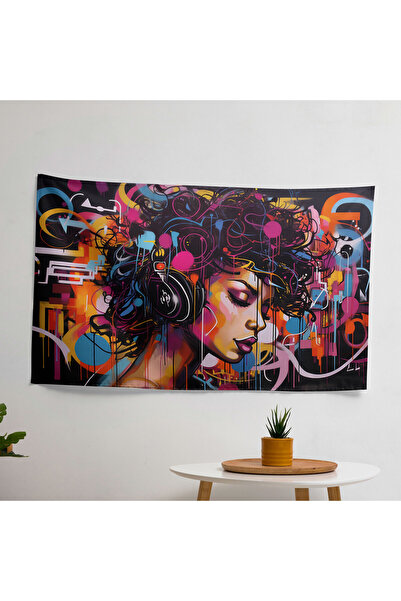 PaintedAnarchy غطاء جداري فني بتصميم جرافيتي موسيقي - قماش رانفورس نابض بالحي...