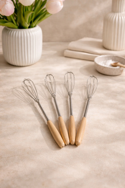 DİVAYS 2 ADET Mini Bambu Saplı Çırpıcı | Paslanmaz Çelik El Çırpıcısı | Şık v...