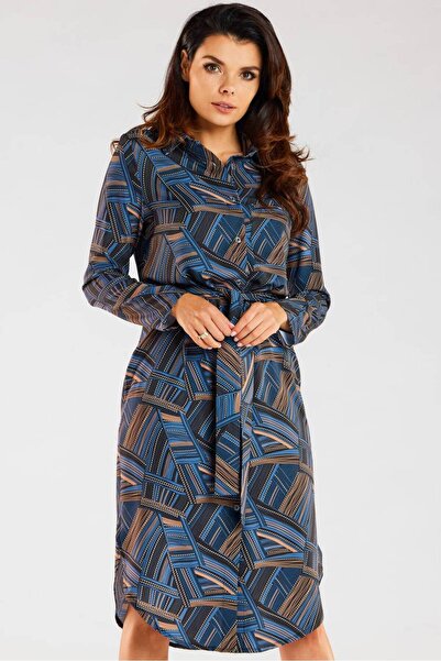 Awama Sukienka A465 - Navy-Brown pattern - M