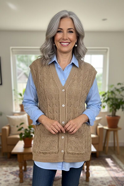 AYMELEK Women's Knitwear Winter Buttoned Mother's Vest