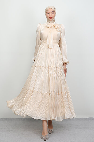 Lamia Giyim Pare Yoryo Abiye Krem