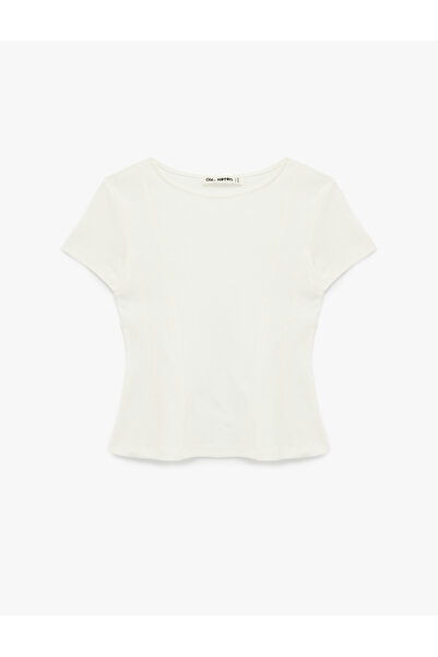 Koton Cotton Short Sleeve Crew Neck T-Shirt with Corset Detail