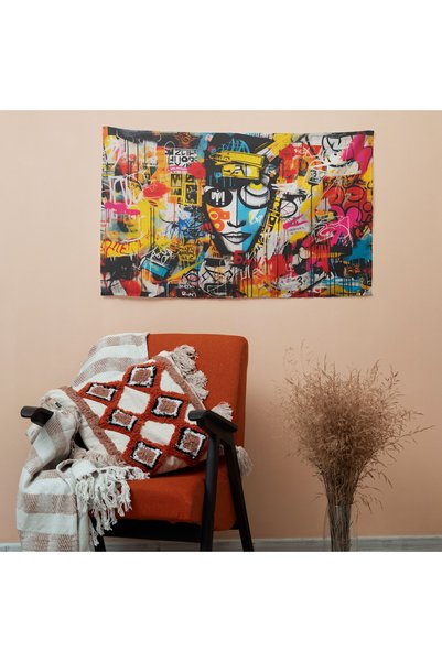 PaintedAnarchy Graffiti Collage Wall Art Cover - 100% Cotton Backing, Polyester Front - Vibrant Colors, Lightweight Fabric