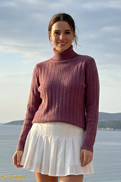 AYMELEK Knitwear Turtleneck Short Basic Sweater