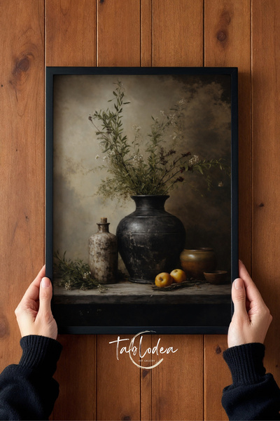 tablodea Pictură artistică rustică pentru bucătărie cu vază ceramică vintage ...