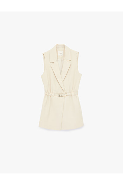 Koton Belted Sleeveless Viscose Blend Double-Breasted Collar Vest