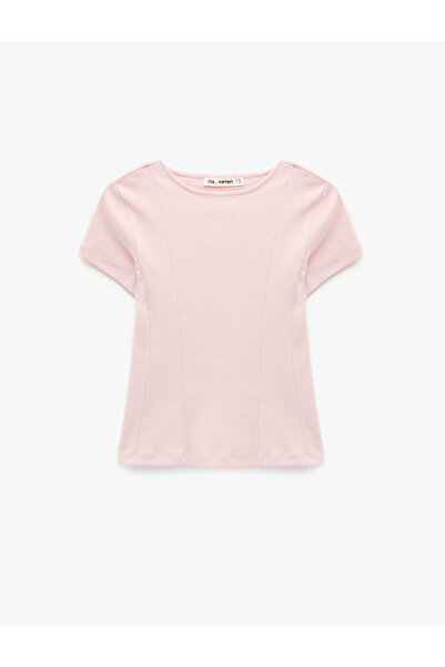 Koton Cotton Short Sleeve Crew Neck T-Shirt with Corset Detail