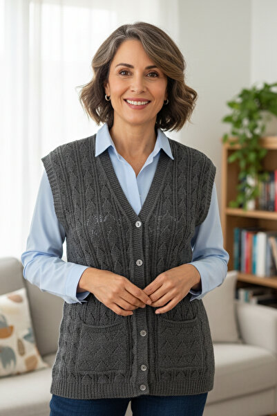 AYMELEK Women's Knitwear Winter Buttoned Mother's Vest