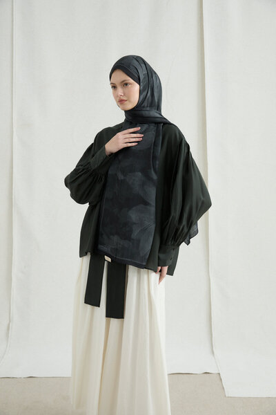 cs camellia scarf Nars Kraş Şal - Negru