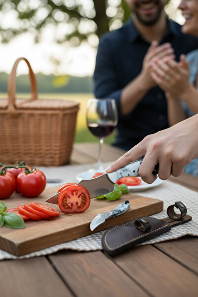 MERTCAN KNİFE Mermer Desenli Epoksi Kabzalı 2'li El İşçiliği Mutfak ve Kamp S...