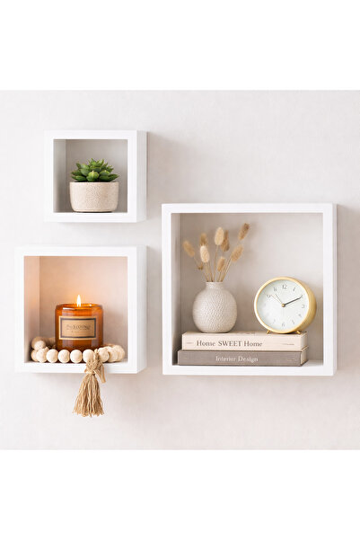 OEM White MDF cube shelf set for wall – 3 pieces, modern, minimalist design