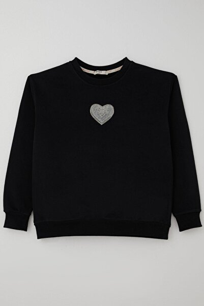 Breeze Swea pentru fete tricou Işıltılı Kalp Masalı Pearl brodat 9-14 ani, negru