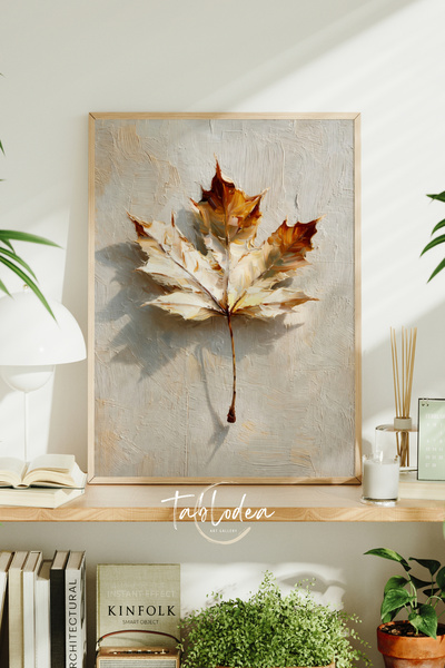tablodea Pictură murală nordică cu tematică de frunze în stilul picturii în u...