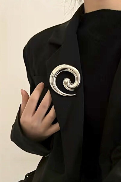 Pinty Design Spiral Geometrik Tasarım Çelik Kadın Broş 7 cm