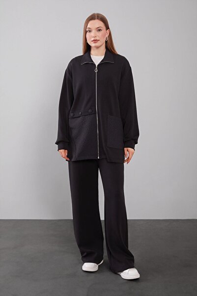 Levidor Black Self-Patterned Collared Double Suit